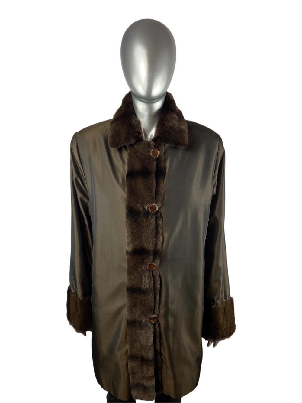Brown SHEARED MINK Reversible to Taffeta, Size M/L, Certified Vintage Fur w/Bag